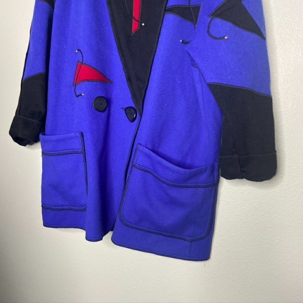 Marylou Ozbolt Storer Wool Coat Fibre Arts Purple Red Size Petite - Picture 2 of 11